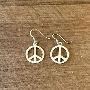 Silver Peace Sign Drop Earrings - Unbranded